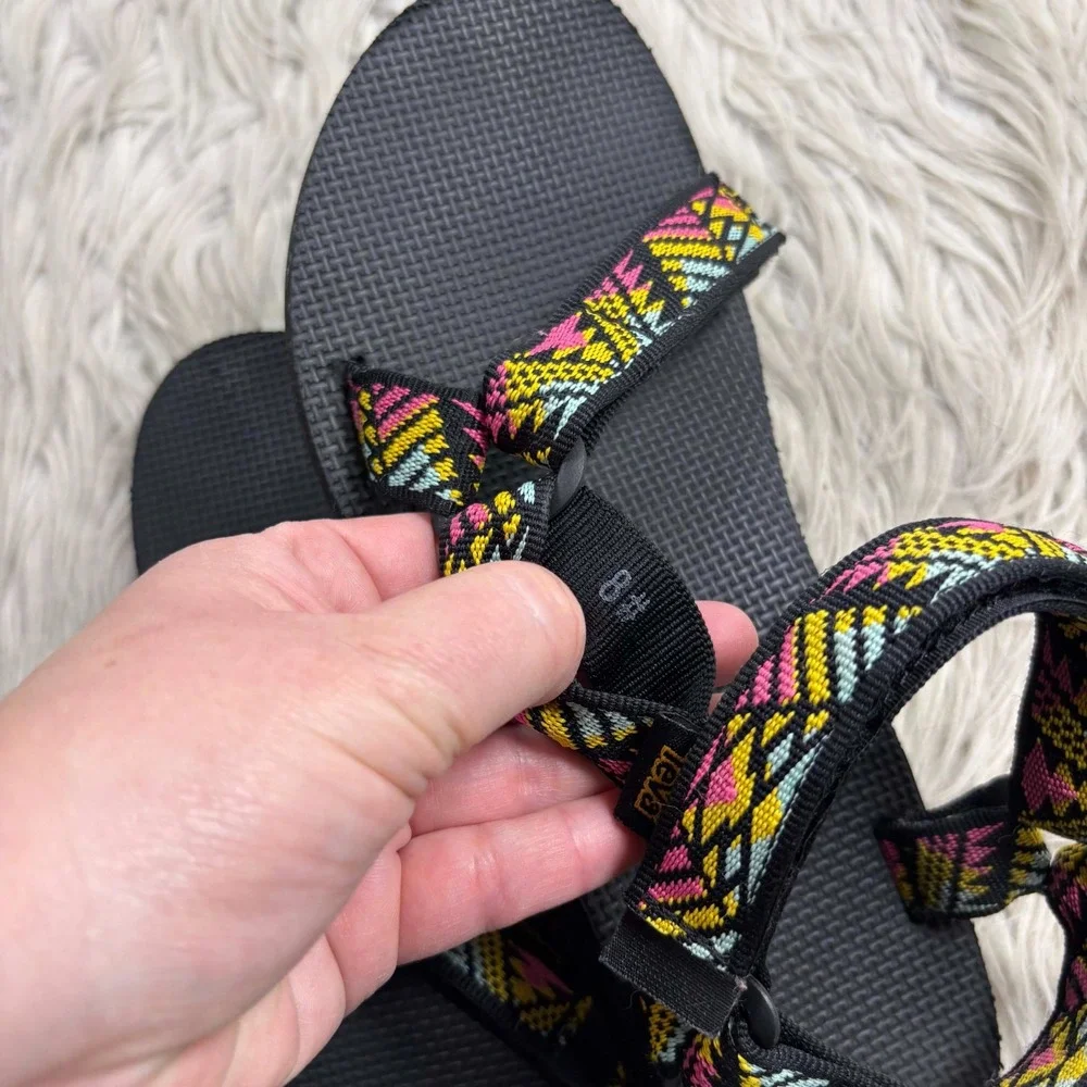 Teva Women's 8 Universal Original Sandals Sporty Neon Geo Black Pink Yellow Blue